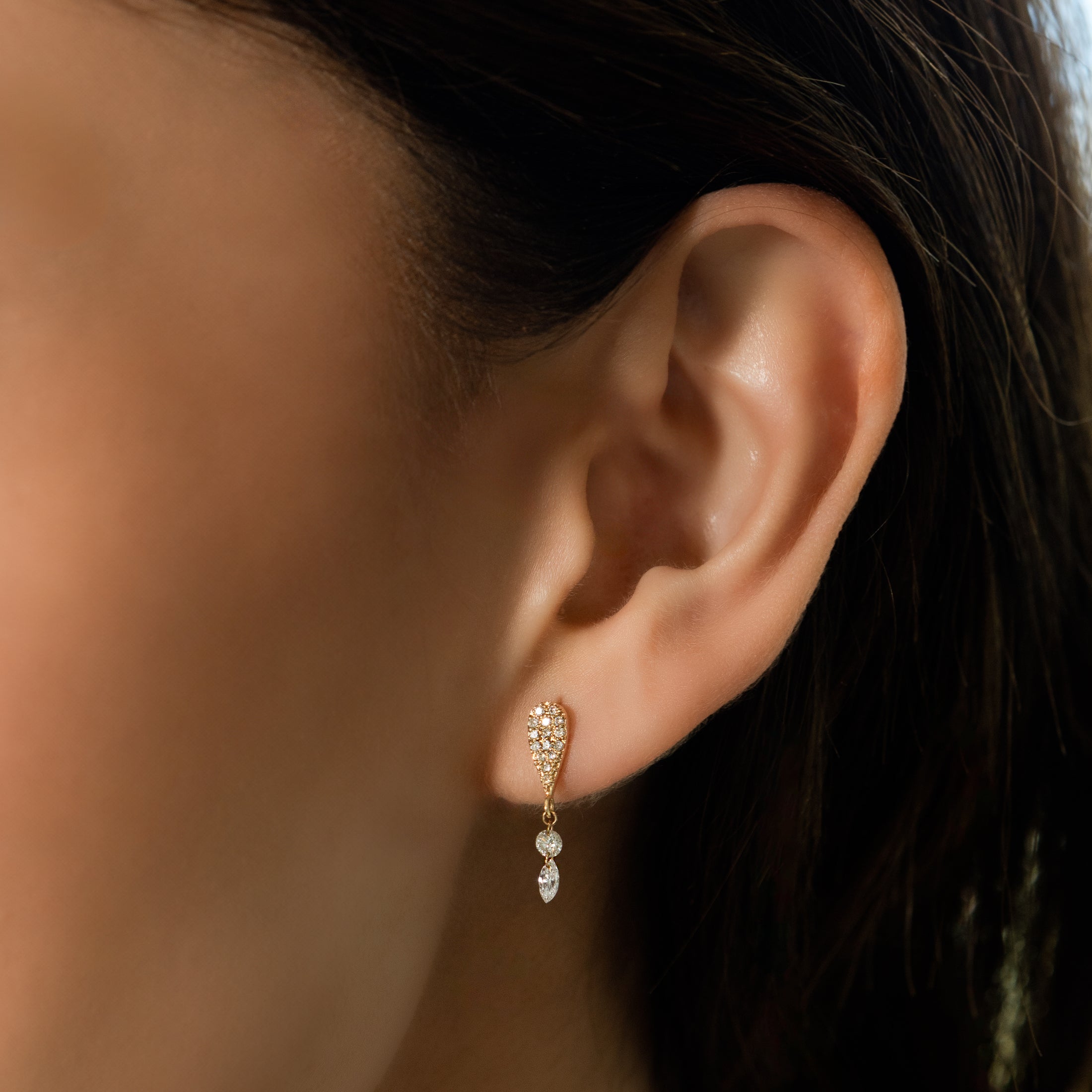 18 Karat Yellow Gold Aspen Air Double Diamond Drop Earrings