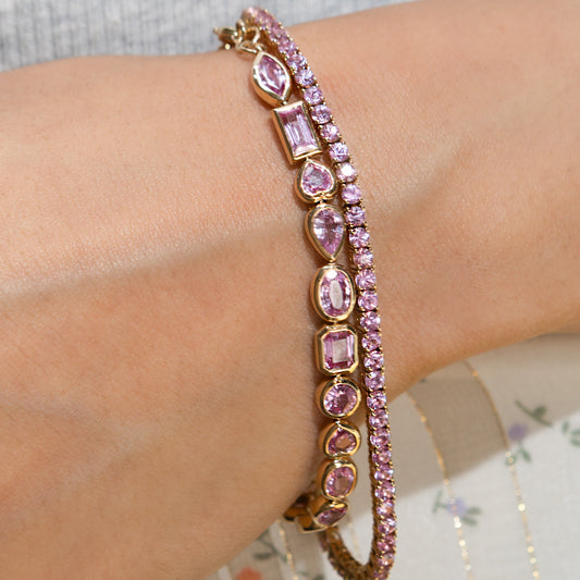 14 Karat Yellow Gold Multi Shape Pink Sapphire Bracelet
