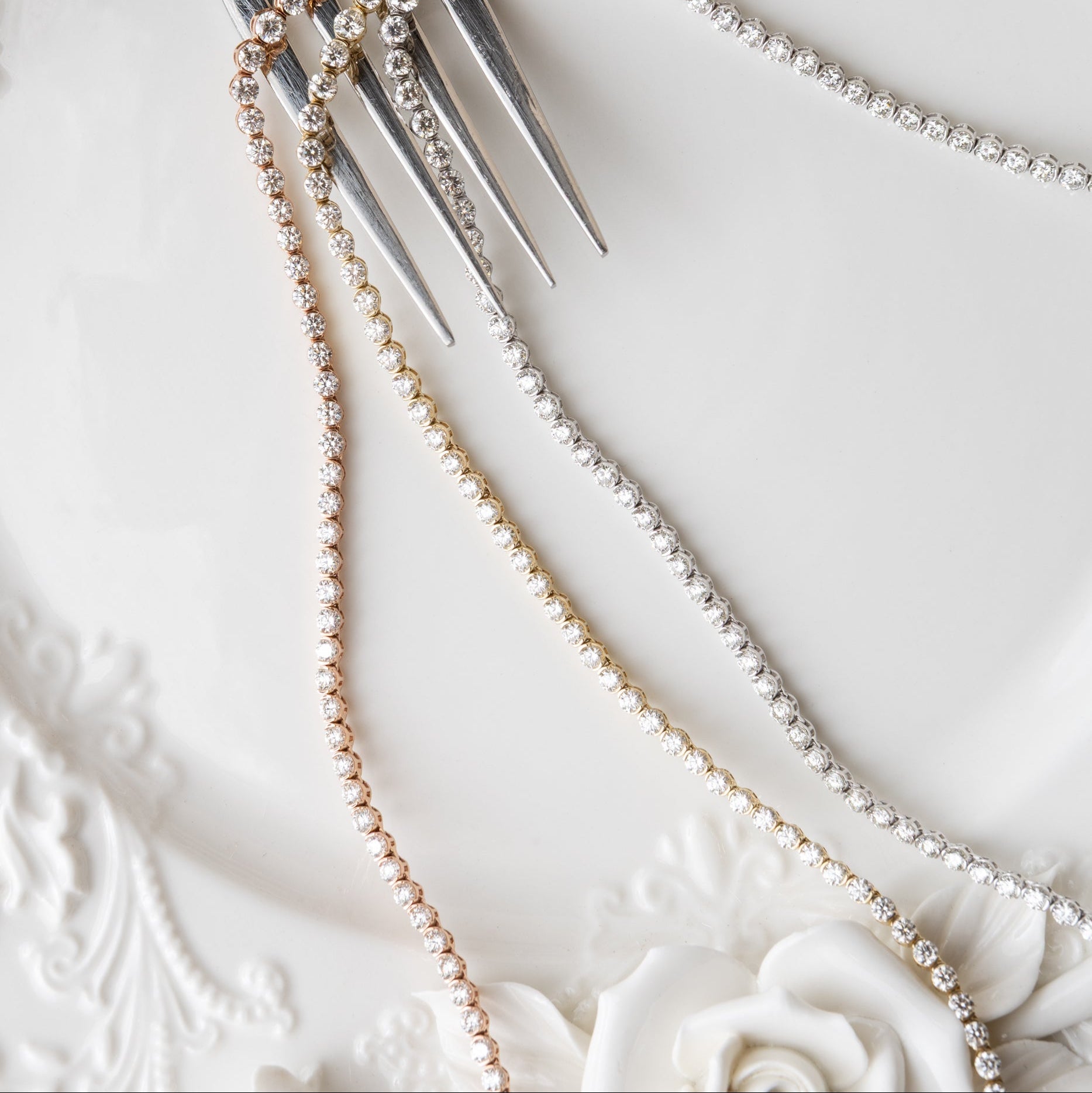 Rose Gold Half Bezel All The Way 13.00cts Round Diamond 17.00" Tennis Necklace