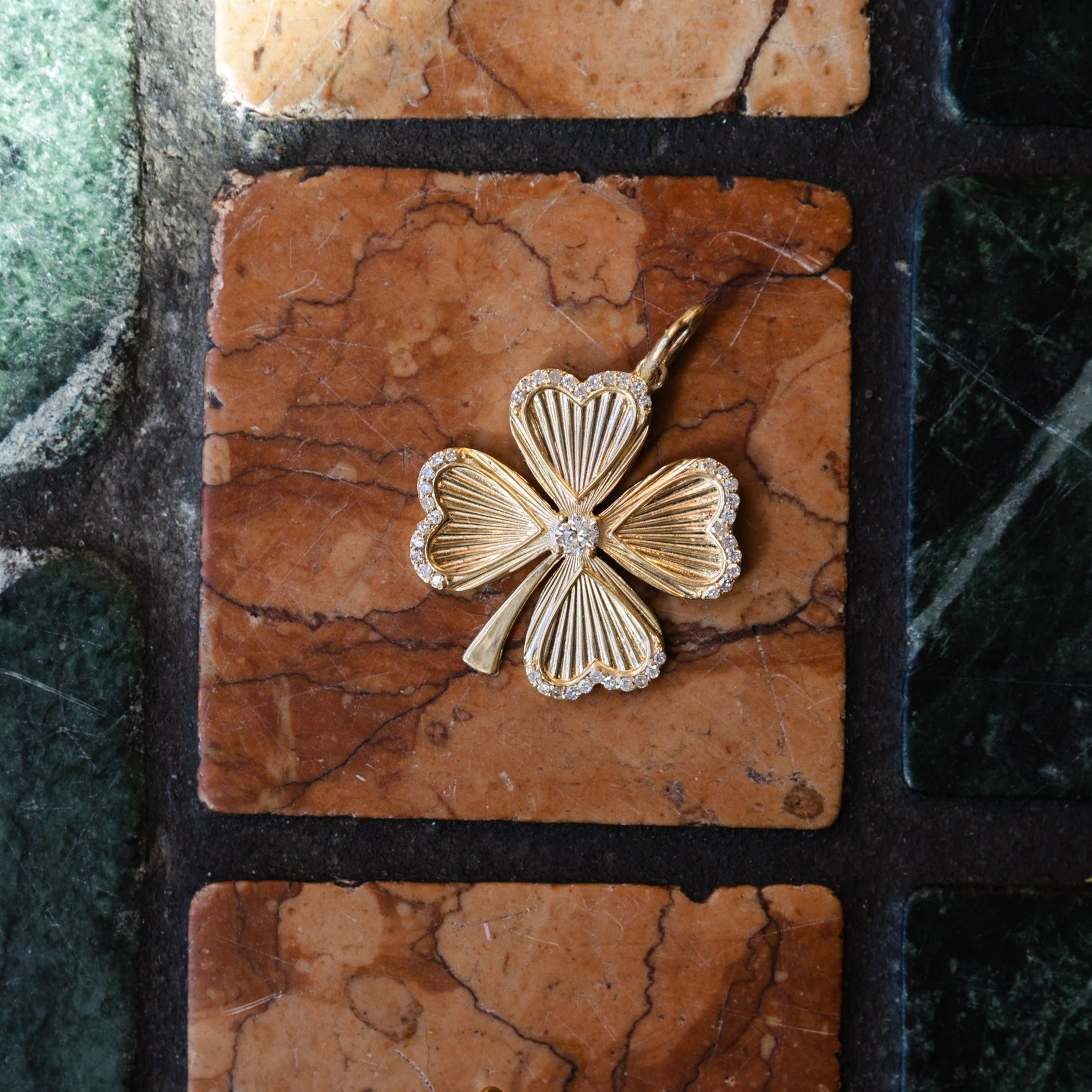 Yellow Gold and Diamond Four Leaf Clover Pendant