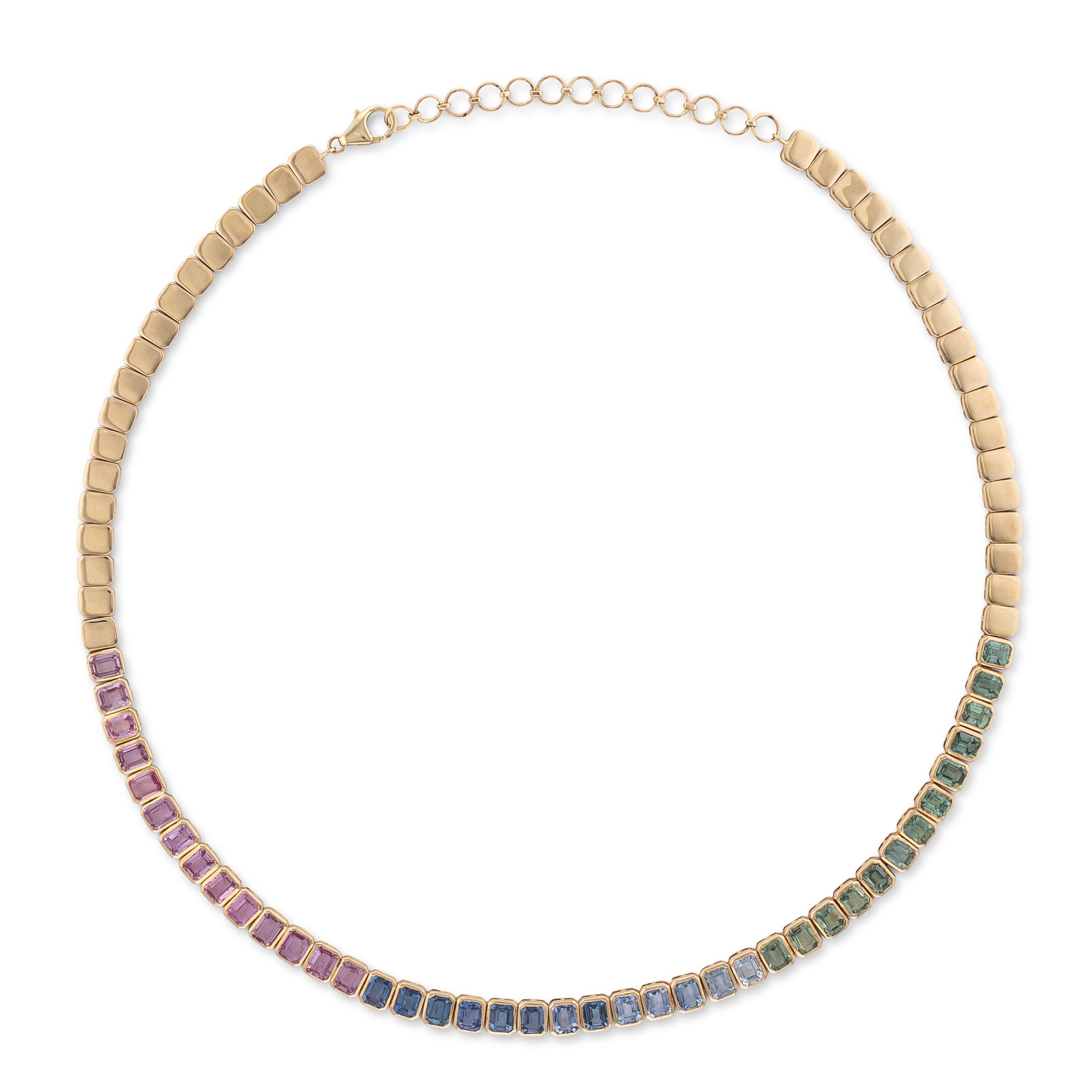 14 Karat Yellow Gold Adjustable Sapphire Rainbow Tennis Necklace 20.00cts 16.00"