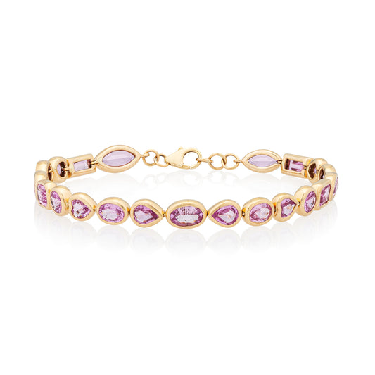 14 Karat Yellow Gold Multi Shape Pink Sapphire Bracelet