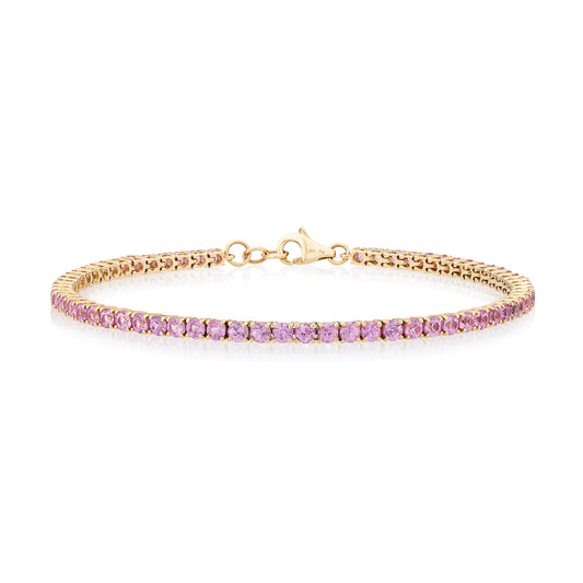 14 Karat Yellow Gold Pink Sapphire Tennis Bracelet