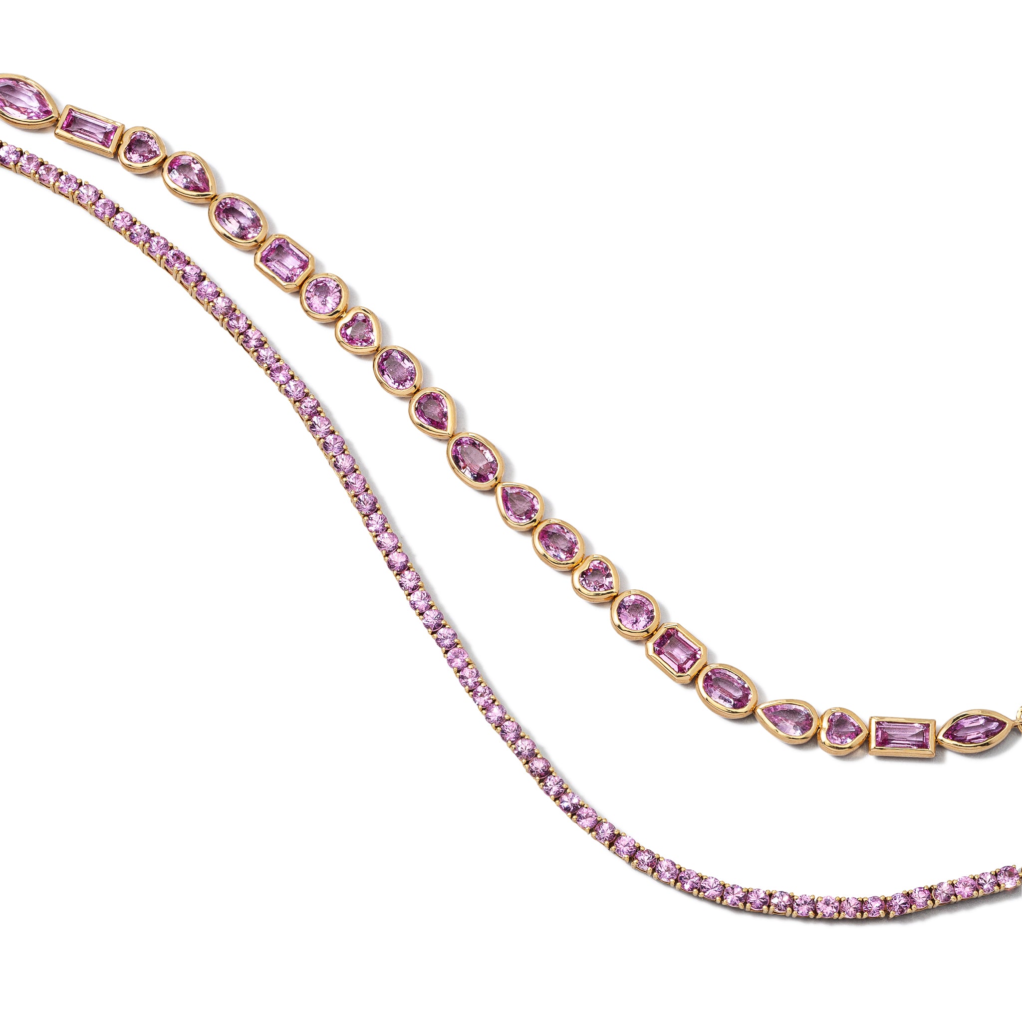14 Karat Yellow Gold Multi Shape Pink Sapphire Bracelet