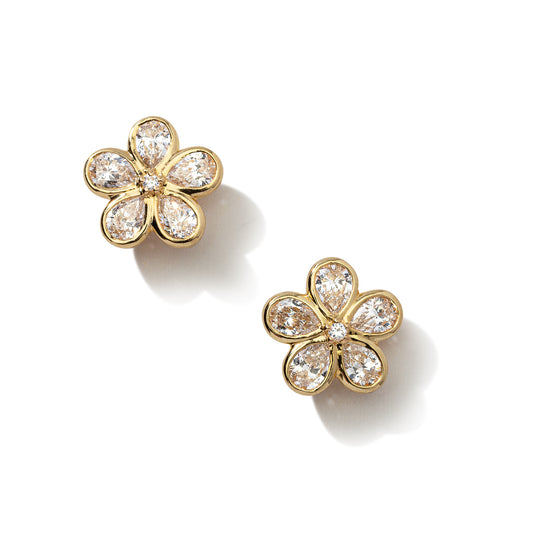 14 Karat Yellow Gold Diamond Flower Stud Earrings