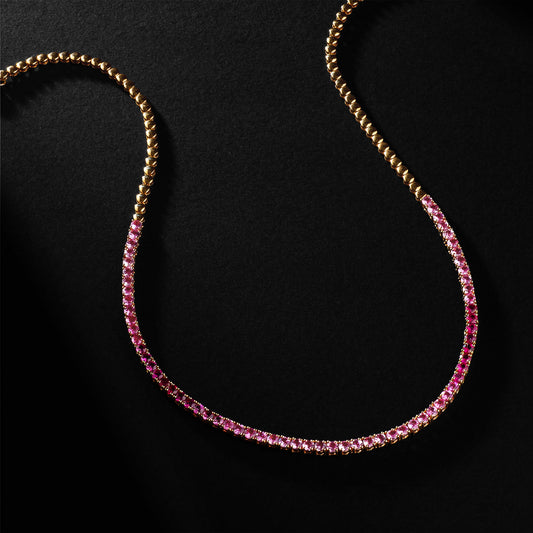 14 Karat Yellow Gold Adjustable Pink Sapphire Ombre Tennis Necklace 6.00cts 16.00"