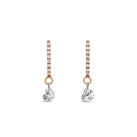 18 Karat Rose Gold Aspen Air Single Heart Diamond Drop Earrings