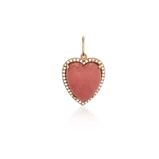 Yellow Gold Diamond and Strawberry Quartz Chubby Heart Charm