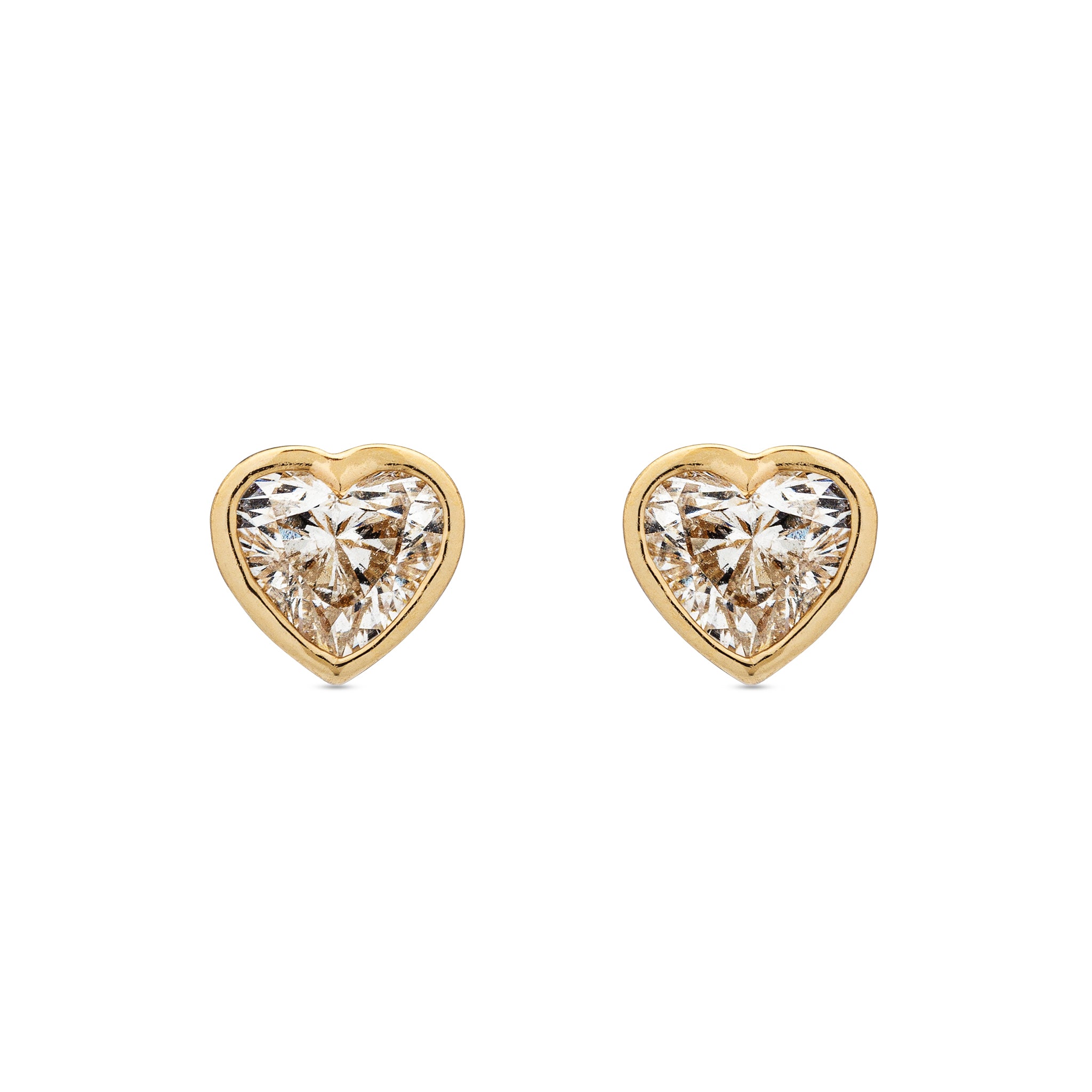 14 Karat Yellow Gold Diamond Heart Stud Earrings