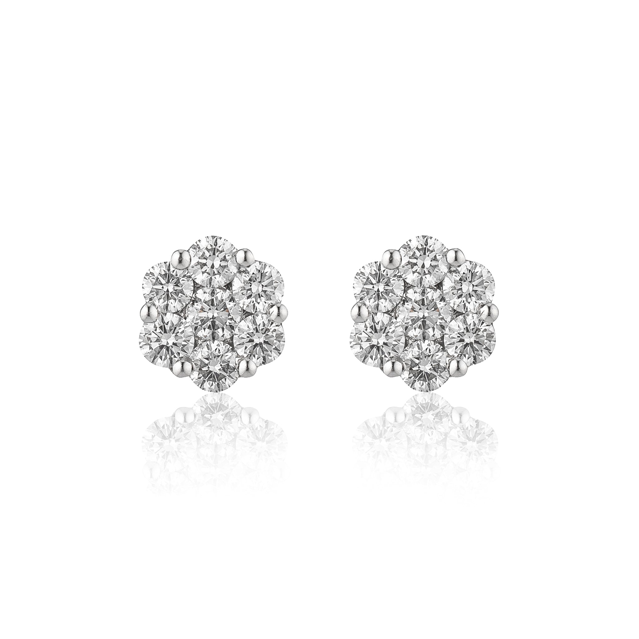 18 Karat White Gold Floral Stud Earrings 2.50cts