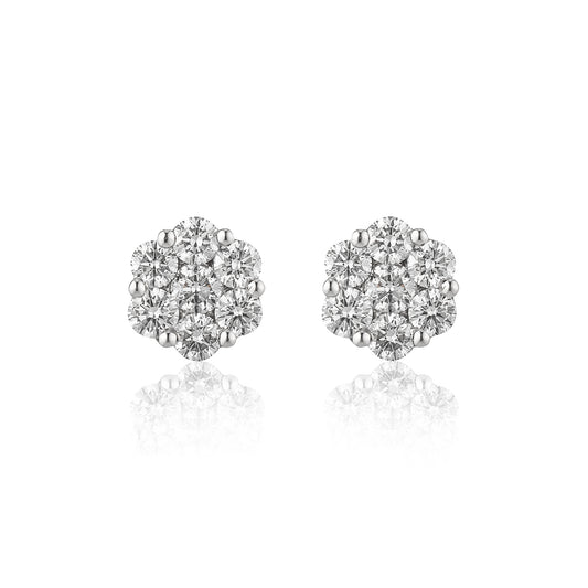 18 Karat White Gold Floral Stud Earrings 2.50cts