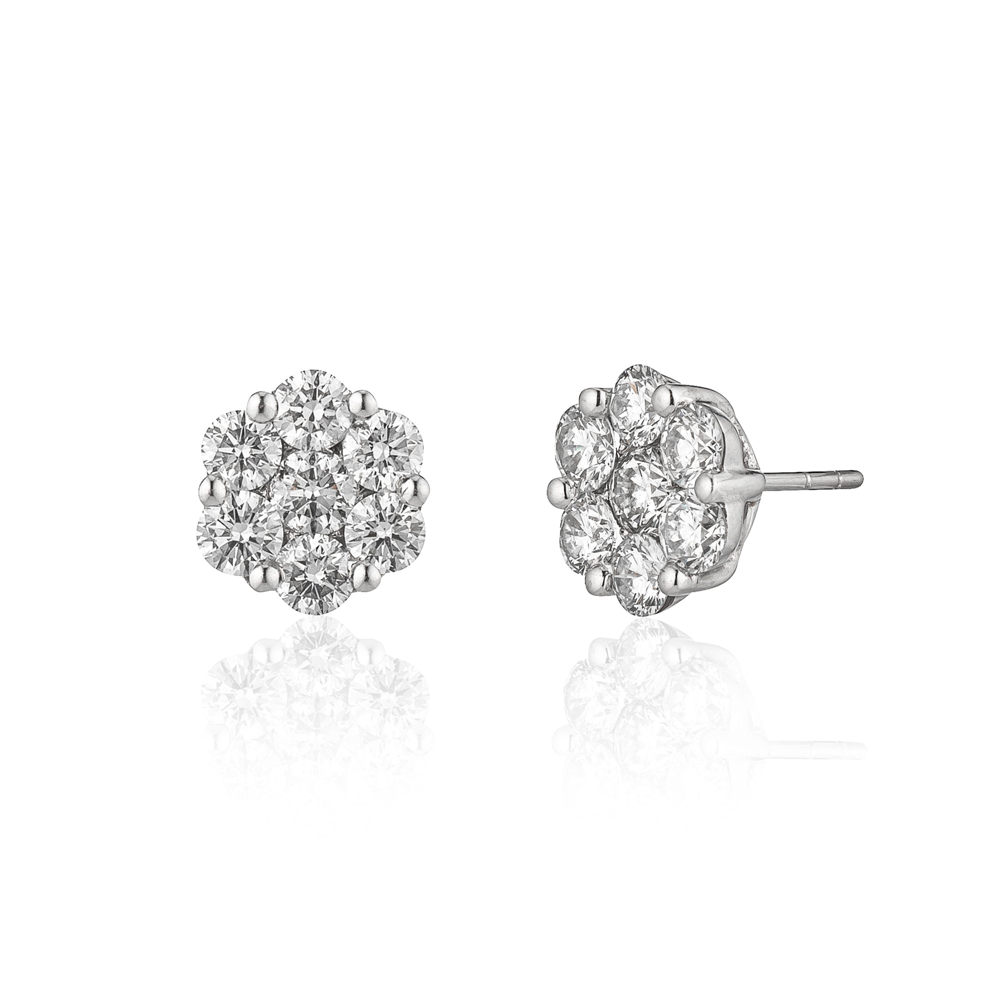 18 Karat White Gold Floral Stud Earrings 2.50cts