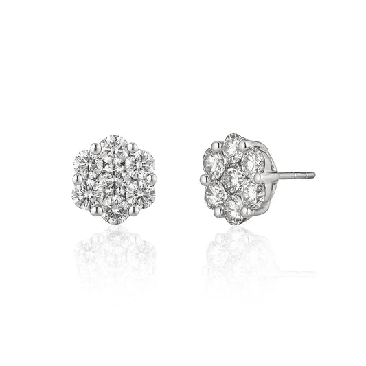 18 Karat White Gold Floral Stud Earrings 2.50cts