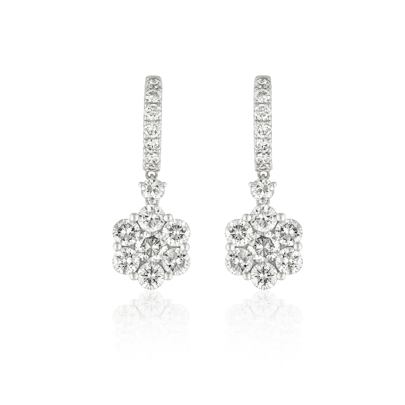 18 Karat Diamond Flower Drop Earrings