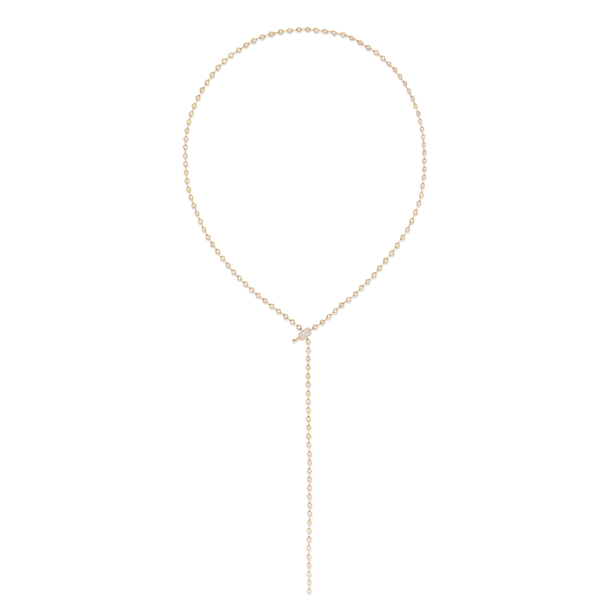 14 Karat Yellow Gold Bezel Diamond Adjustable Lariat Necklace
