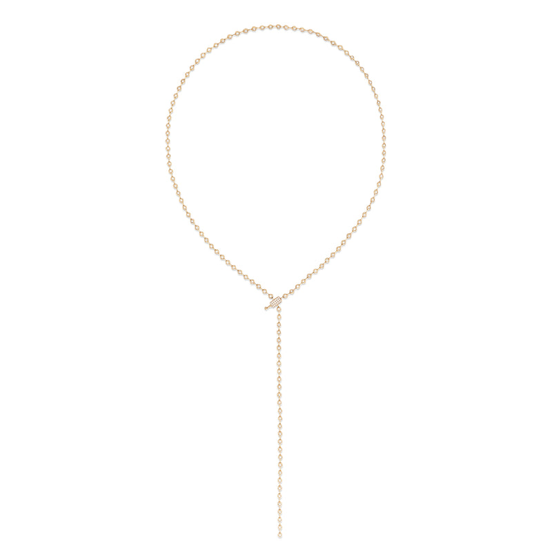 14 Karat Yellow Gold Bezel Diamond Adjustable Lariat Necklace