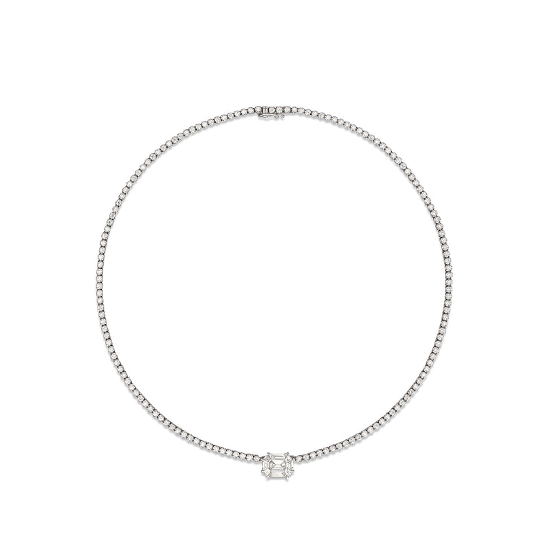 18 Karat White Gold Mosaic 4.00cts Diamond 16.00" Tennis Necklace