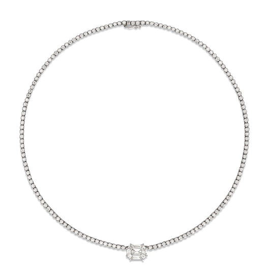 18 Karat White Gold Mosaic 4.25cts Diamond 16.00" Tennis Necklace