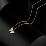 18 Karat Yellow Gold Diamond Butterfly Pendant Necklace