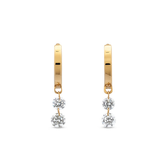 18 Karat Yellow Gold Aspen Air Double Diamond Drop Huggie