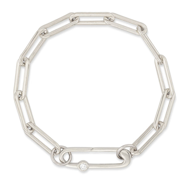Sterling Silver Paperclip Large Diamond Clasp Bracelet
