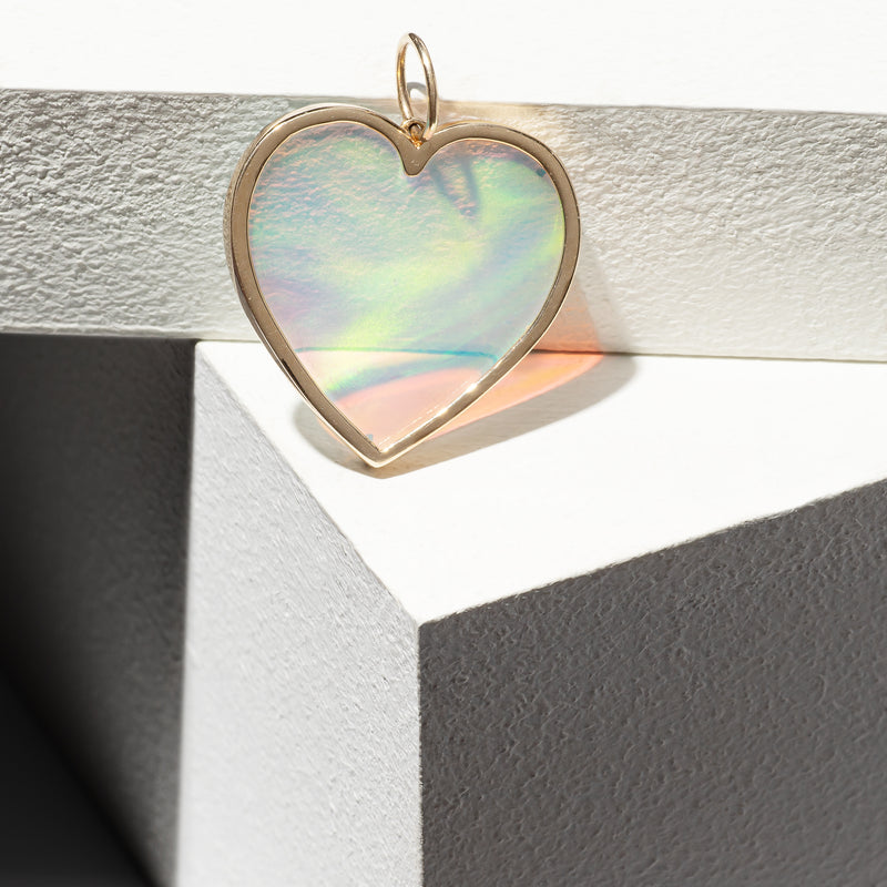Yellow Gold Bezel Set Opal Heart Charm