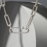 Sterling Silver Chain Large Diamond Clasp Necklace