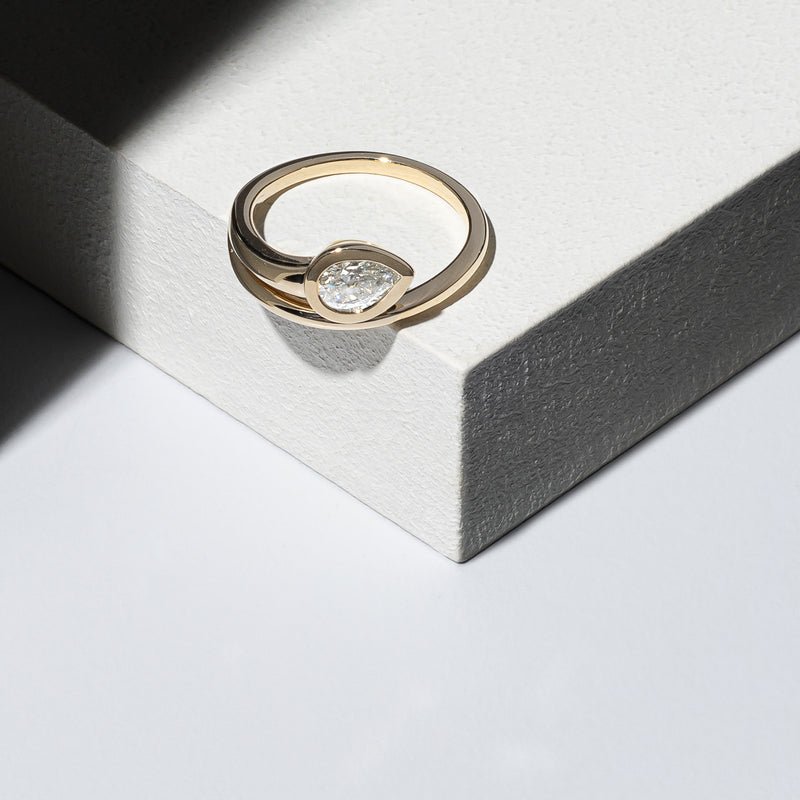 Yellow Gold Pear Diamond Half Spiral Ring .65cts