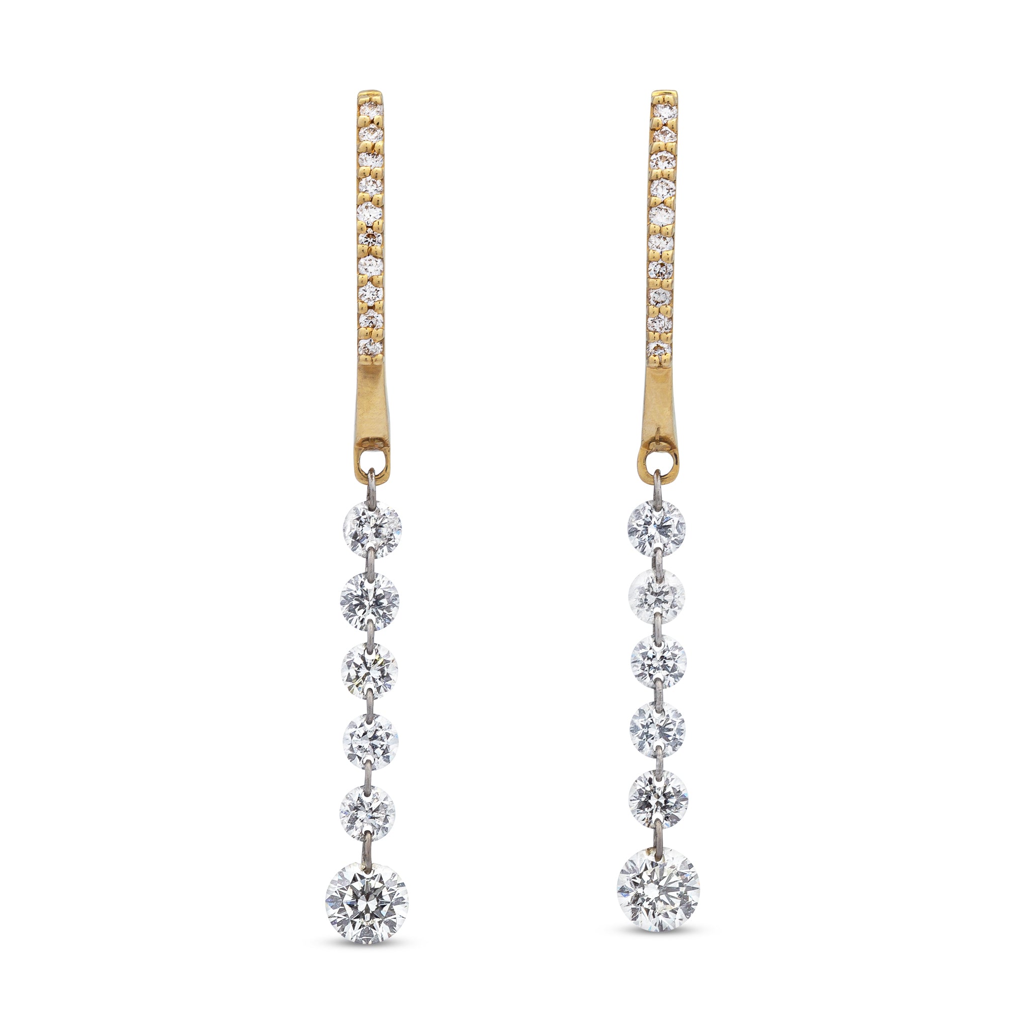 18 Karat Yellow Gold Aspen Air Round Diamond Drop Earrings
