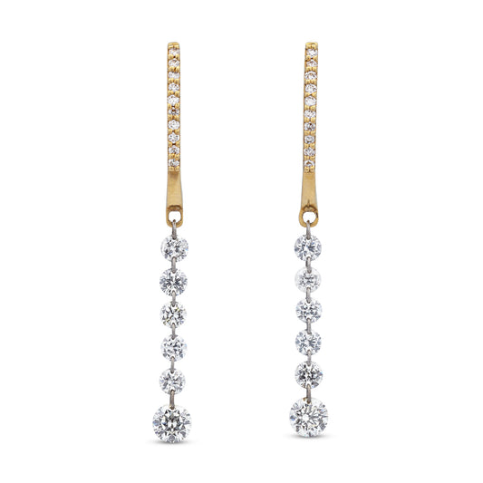 18 Karat Yellow Gold Aspen Air Round Diamond Drop Earrings