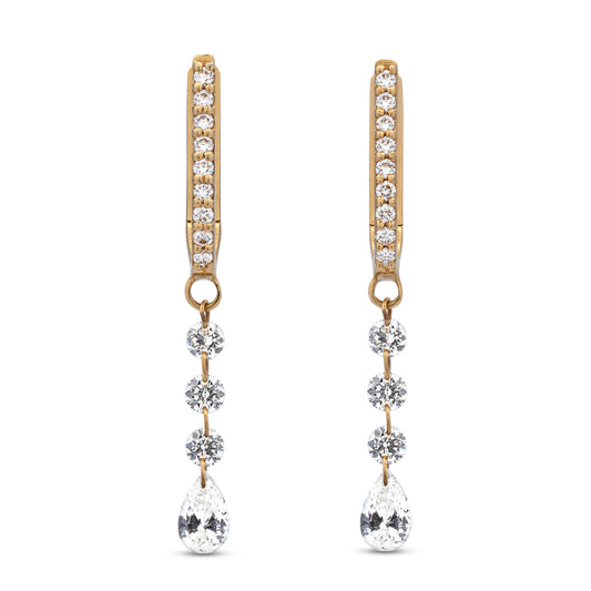 18 Karat Yellow Gold Aspen Air Pear Diamond Drop Earrings