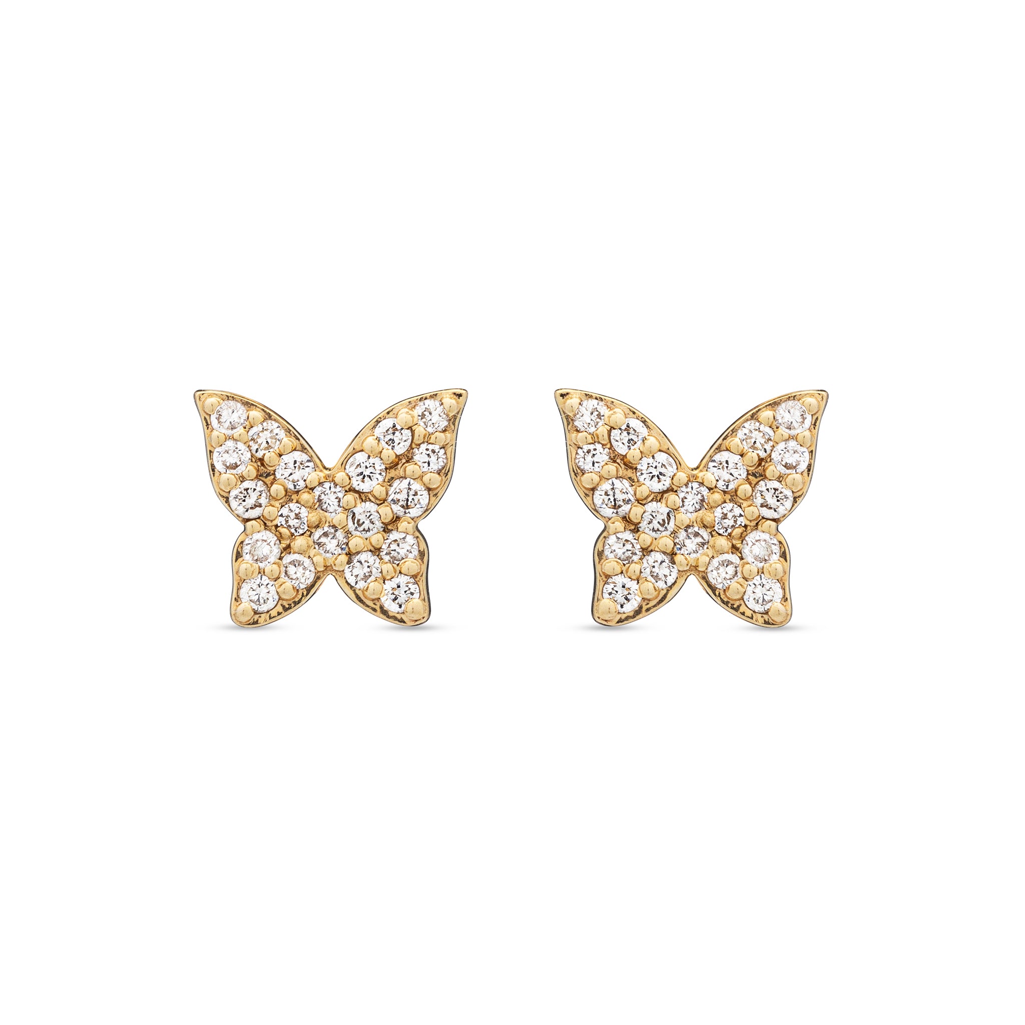 14 Karat Yellow Gold Diamond Butterfly Stud Earrings