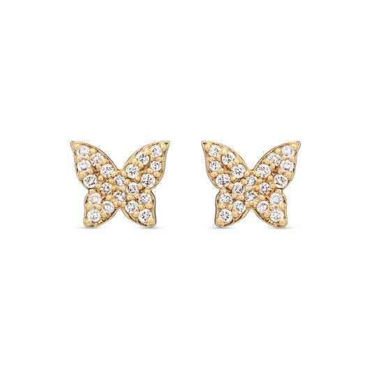 14 Karat Yellow Gold Diamond Butterfly Stud Earrings