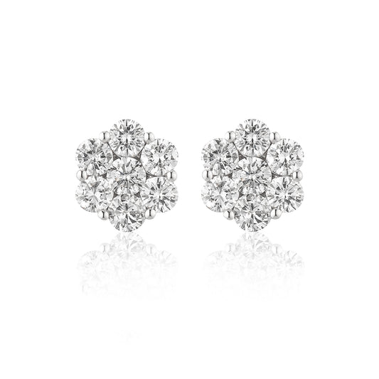 18 Karat White Gold Floral Stud Earrings 3.25cts