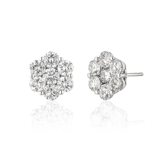 18 Karat White Gold Floral Stud Earrings 3.25cts