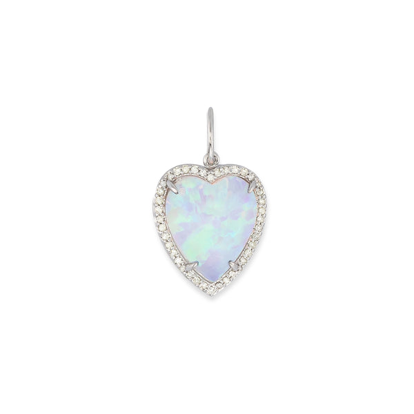 White Gold Diamond and Fire Opal Chubby Heart Charm