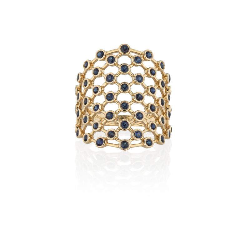 14 Karat Yellow Gold Diamond Bezel Set Blue Sapphire Ring