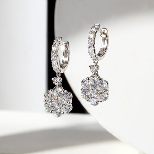 18 Karat Diamond Flower Drop Earrings