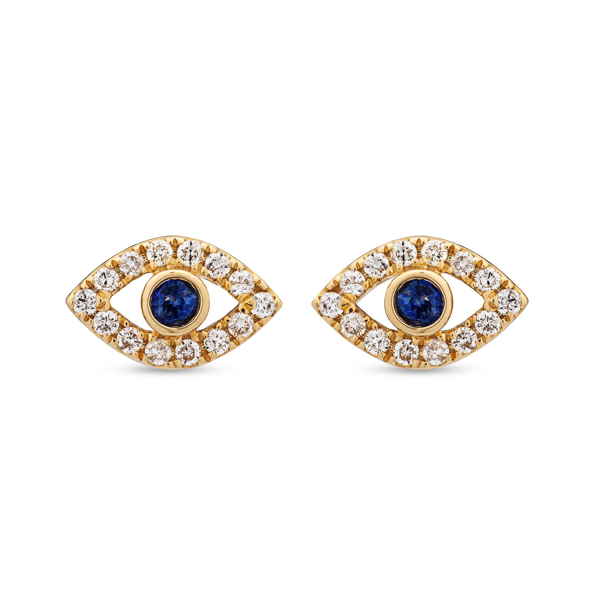 14 Karat Yellow Gold Diamond Evil Eye Stud Earrings