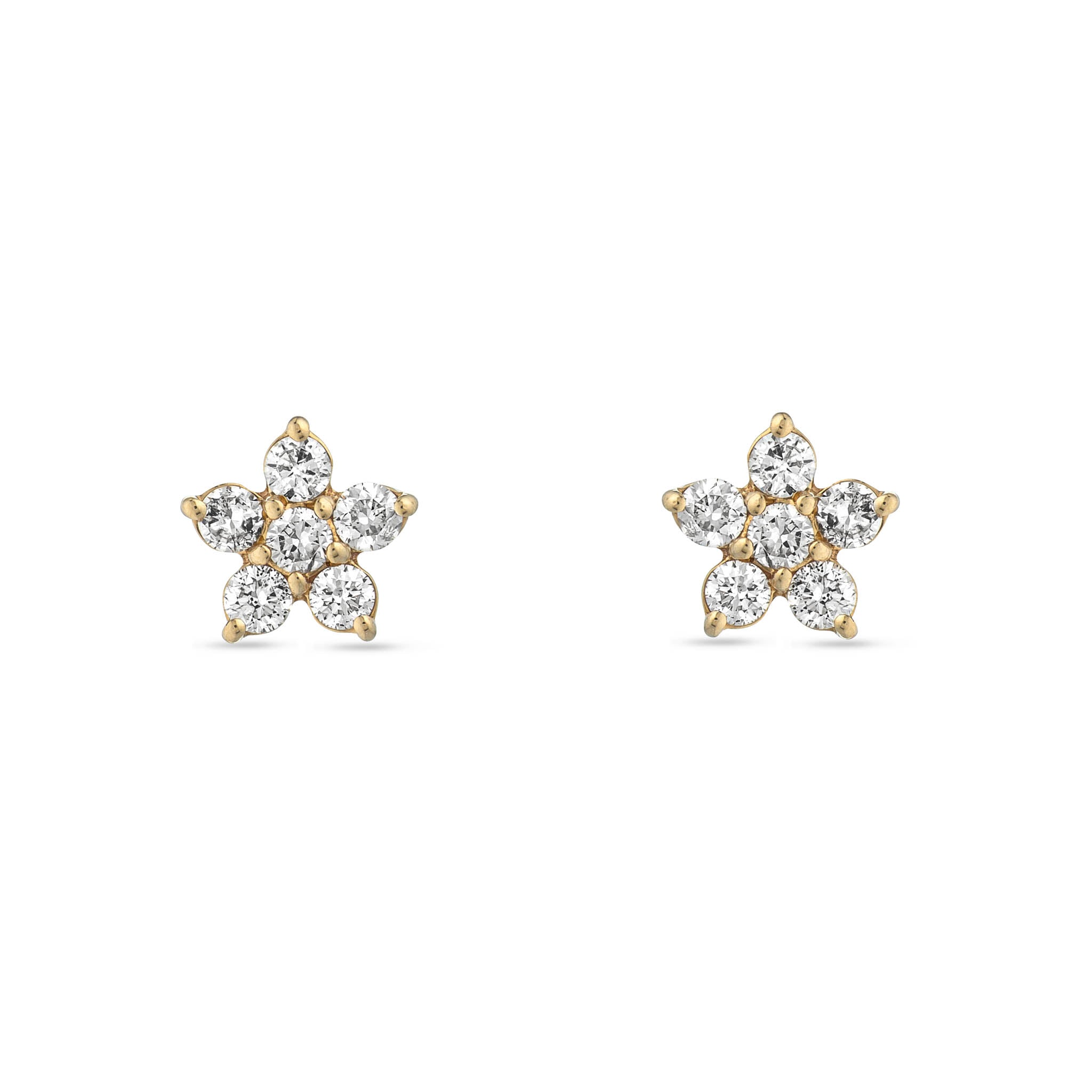 14 Karat Yellow Gold Diamond Star Stud Earrings