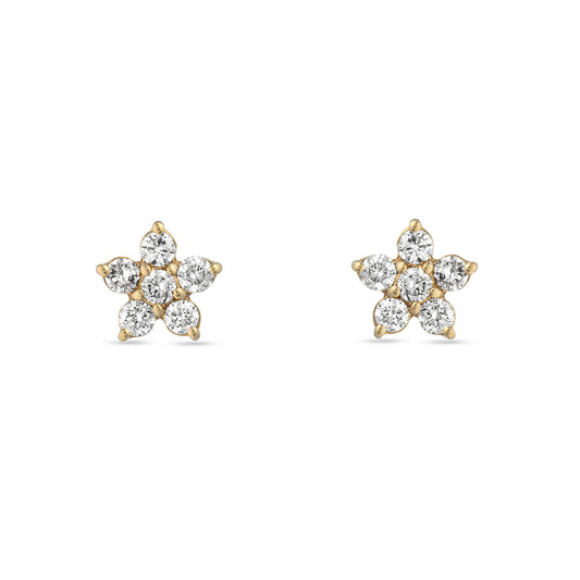14 Karat Yellow Gold Diamond Star Stud Earrings