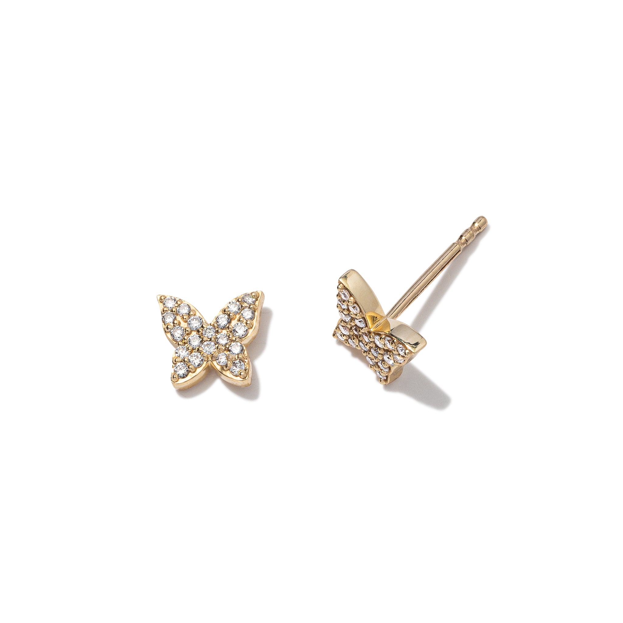 14 Karat Yellow Gold Diamond Butterfly Stud Earrings