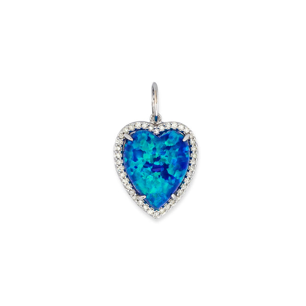 White Gold Diamond and Blue Fire Opal Chubby Heart Charm