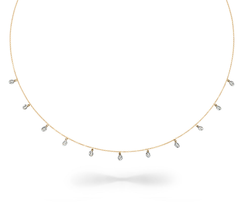18 Karat Yellow Gold Aspen Droplet Diamond Necklace