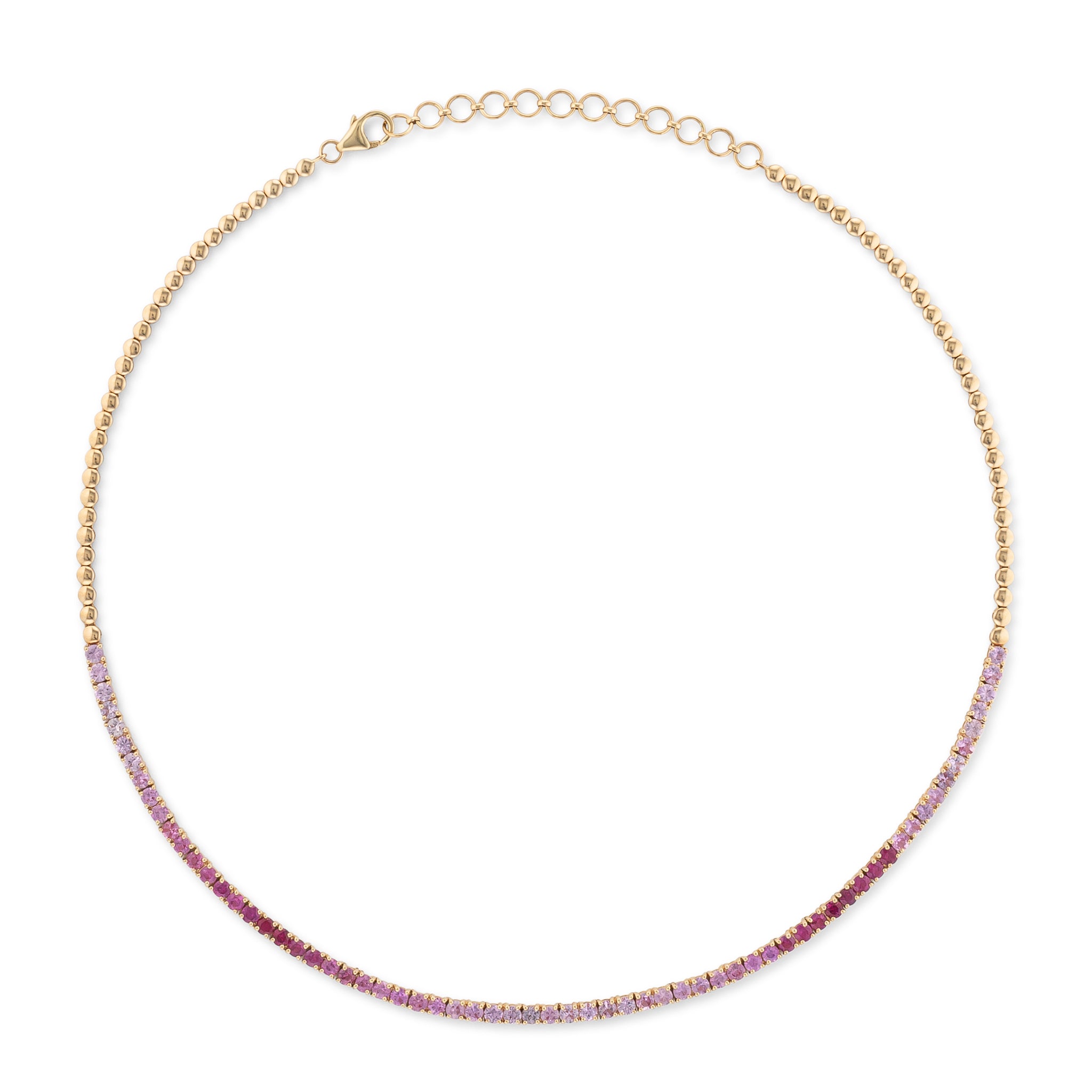 14 Karat Yellow Gold Adjustable Pink Sapphire Ombre Tennis Necklace 6.00cts 16.00"