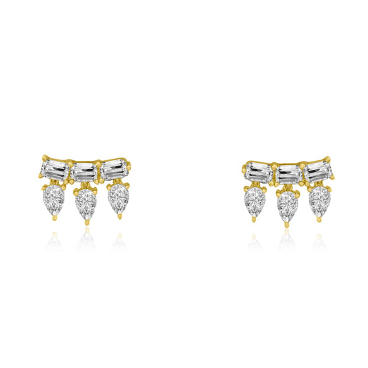 14K Moissanite Pear and Emerald Cut Climbers