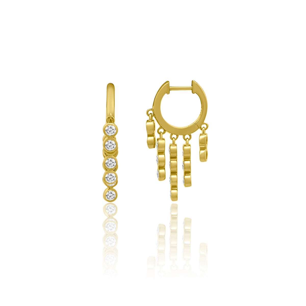 Yellow Gold and Moissanite Bezel Fringe Earrings