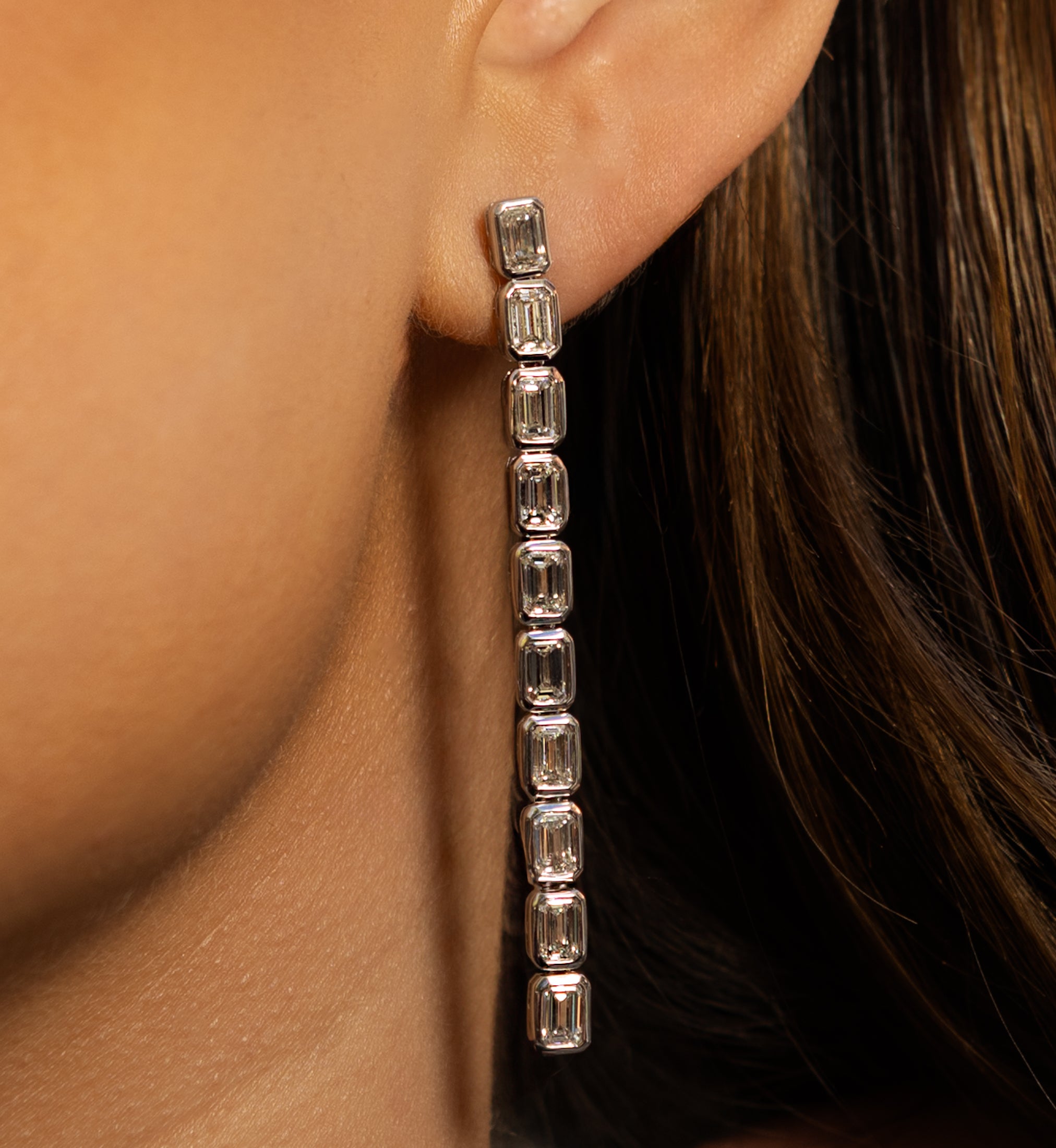 18 Karat Emerald Cut Diamond Earrings