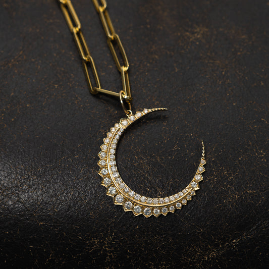 Jumbo Yellow Gold and Diamond Moon Charm