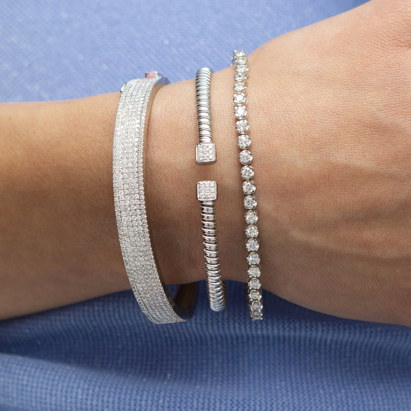 18 Karat White and Diamond Woven Bracelet
